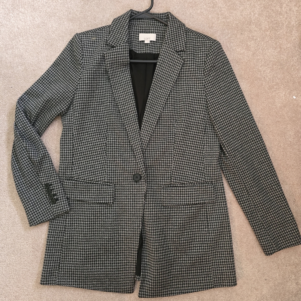 Loft Black White Houndstooth Single Button Closur… - image 1